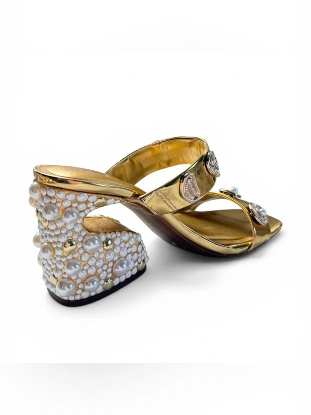 Gianni Bini Gold Pearl Ornament Slide Sandals - Picture 3 of 10